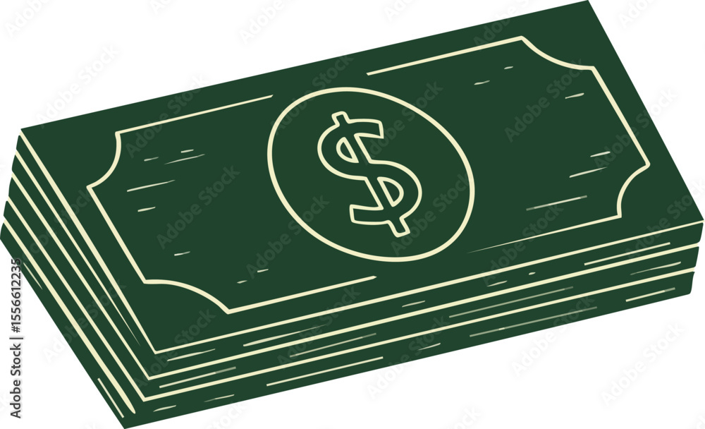 Poster stack of dollar bills illustration with green color and simple design for finance and money concepts