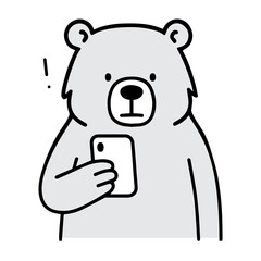 Obraz premium Outline Cartoon Bear Holding Smartphone Icon Illustration