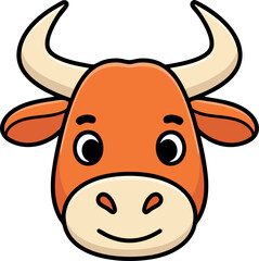 Fototapeta premium Bull head vector with cartoon style featuring cute orange and beige colors for children’s design and fun projects