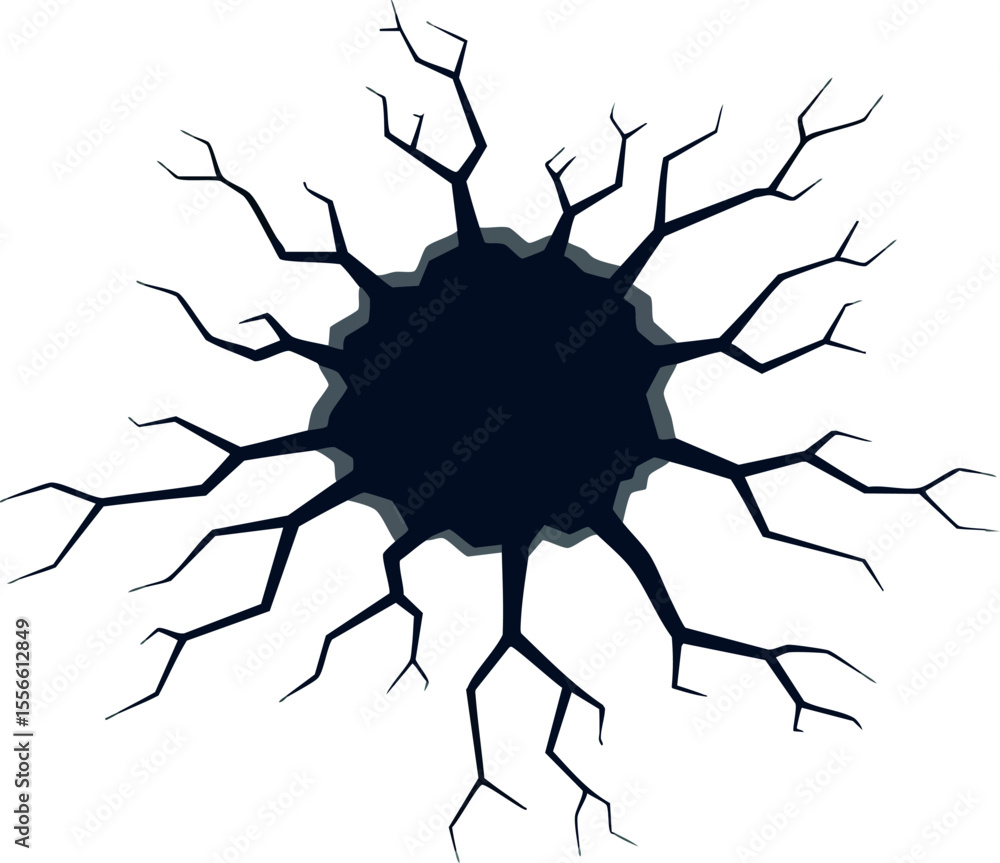 Poster cracked ground vector illustration with dark black hole and jagged edges abstract design for backgro
