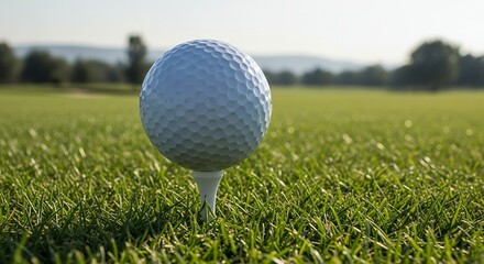 Obraz premium Golf ball on tee ready for a swing on a green golf course