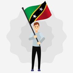 Happy Man Holding Saint kitts and Nevis Flag