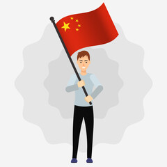 Happy Man Holding China Flag
