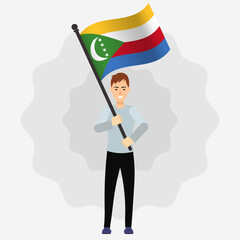 Happy Man Holding Comoros Flag