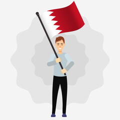 Happy Man Holding Bahrain Flag