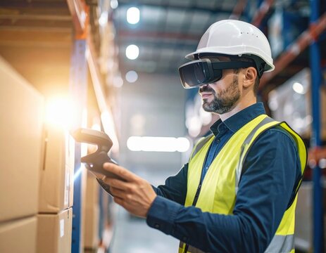 Warehouse Worker Using Augmented Reality Glasses for Inventory Management in Storage Area