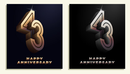 3d Year Anniversary Gold Metal Colour 43th, 43th Happy Anniversary with Elegant Colour, Luxury and Modern.