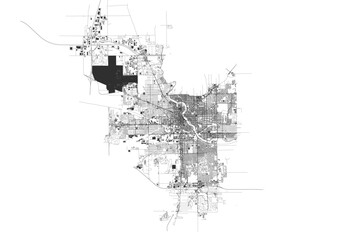  South Bend map showcasing highways, buildings, and waterways. Detailed vector illustration for cityscapes

