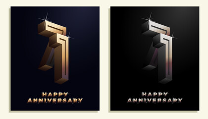 3d Year Anniversary Gold Metal Colour 71th, 71th Happy Anniversary with Elegant Colour, Luxury and Modern.