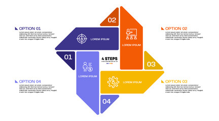 Venn diagram infographic chart template for business 4 step options, presentation with venn diagram elements vector illustration.	
