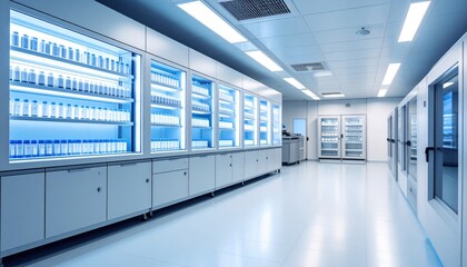 Modern Laboratory Interior with Refrigerated Storage for Pharmaceuticals and Samples