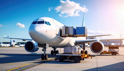 Cargo Loading Operations on a Modern Airplane at a Busy Airport Terminal