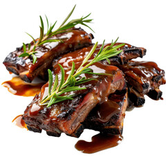 Delicious grilled meat with rich barbecue sauce and fresh rosemary garnishing, perfect for savory meal