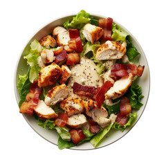 Fresh salad with grilled chicken, crispy bacon, and creamy dressing, offering delicious and healthy meal option