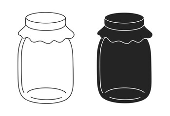 Two simple line art jars one black and one white on a white background