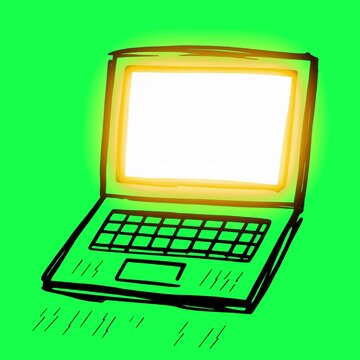 Simple laptop sketch animation, transparent 4K video, green screen