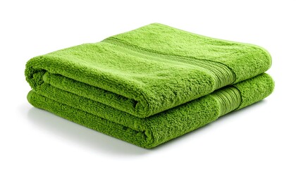 Folded green towels on white
