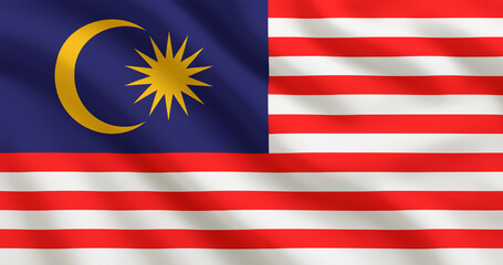 flag of malaysia on the wind, National flag waving in the wind. Symbol of patriotism, pride, independence, and national identity. Perfect for use in political, educational, or cultural content