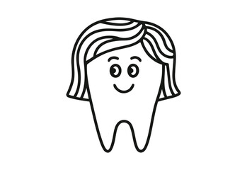 Cute smiling tooth character with wavy hair and a friendly face