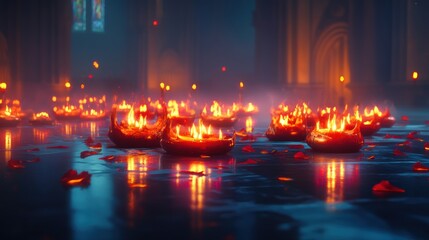 Burning Vessels:  A Mystical Reflection of Flame in a Sacred Space