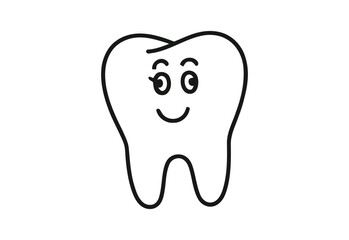 Happy cartoon tooth with a smiling face and eyelashes on a white background