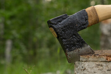 blade of a Finnish axe, close-up.