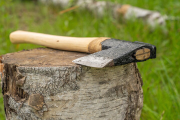 blade of a Finnish axe, close-up.