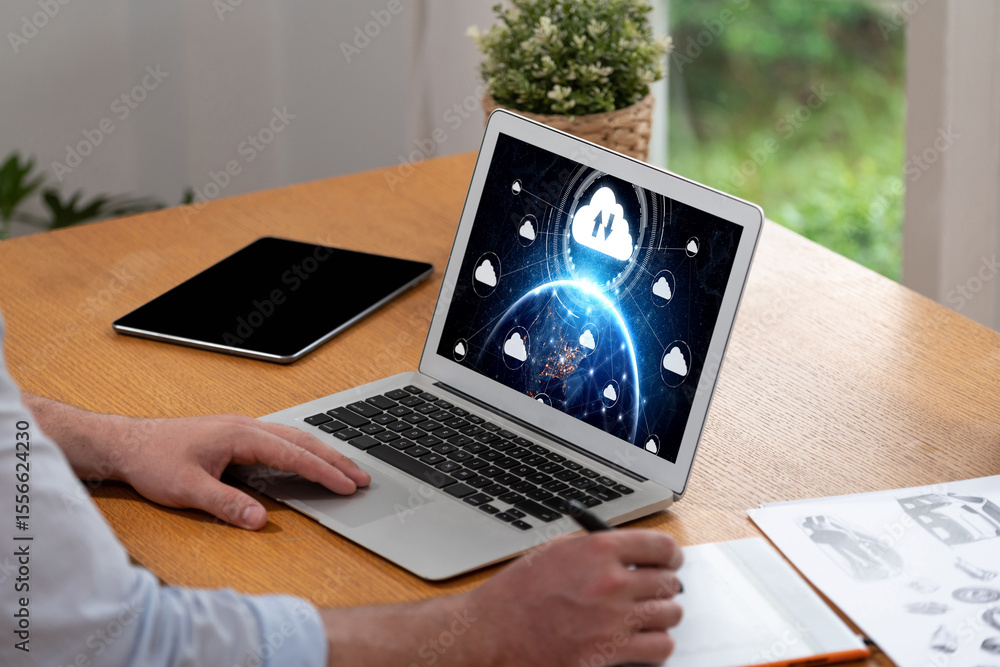 Poster cloud computing software for brisk remote work and personal data storage