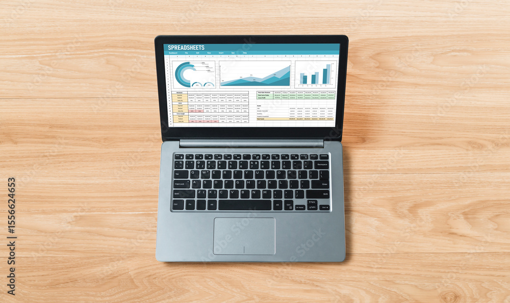 Poster spreadsheet document information financial startup concept. data and graphs in spreadsheet documents