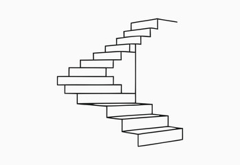 Simple black line drawing of a modern spiral staircase on a white background