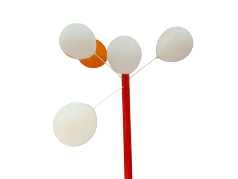 Minimalist Red Pole with White and Orange Balloons

