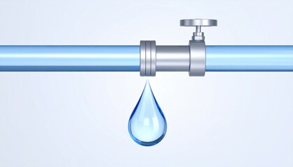 Blue Pipe with Faucet Dripping Water Drop in a Clean and Minimalist Design