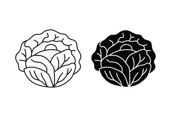 Two stylized cabbage icons one in outline and one in solid black silhouette