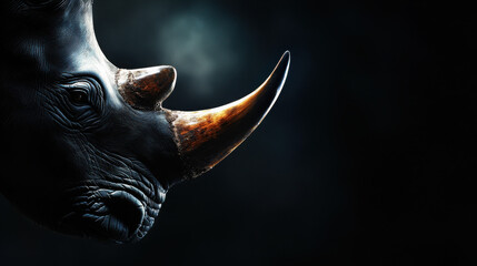 Obraz premium Majestic Profile of a Rhinoceros in Dramatic Low Light Setting