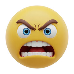 Fototapeta premium Angry emoji face emoticon expression furious mad upset irritation yellow round rendering isolated on transparent background