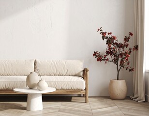 Scandinavian Minimalist Living Room with Beige Sofa and Natural Light