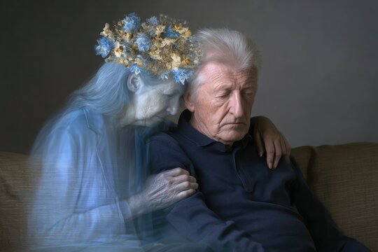 Silent grief farewell: eternal sorrow, soulful memory, unseen parting, aged solitude, tender loss, sacred bond, spiritual healing, inner mourning, tranquil release, nostalgic presence