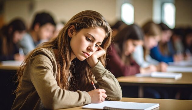 Un adolescente rindiendo un examen.