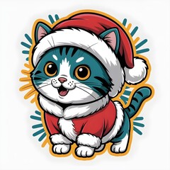 Fototapeta premium Holiday Kitten Charm: A festive and adorable cartoon kitten