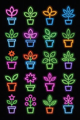 Neon plants in pots, various colors.
