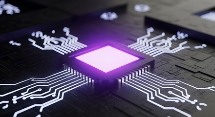 Glowing Microchip Close-up of a Computer Processor on a Circuit Board