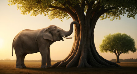 Fototapeta premium Elephant and Tree Serenity