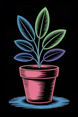 Colorful plant in a terracotta pot, vibrant design.
