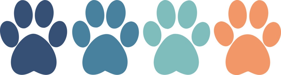 Flat Isometric Vector of Four Dog Paw Prints in Row with Color Variations Illustrator Artwork