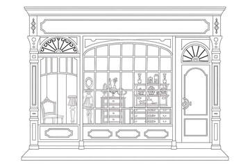 Ornate storefront, vintage shop facade, detailed design.
