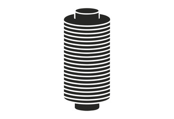 Stylized black and white icon of a coiled spring or suspension component