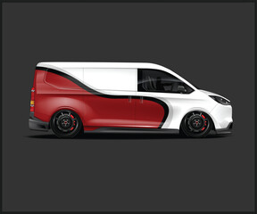 Custom Van with Red and White Paint Scheme on Dark Background