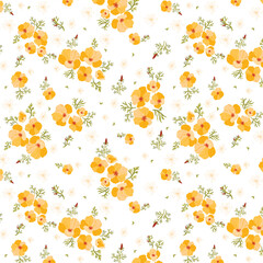 Pretty Orange California Poppy Ditsy Spread Allover Pattern