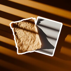 Done is Better Than Perfect—messy yet finished paper next to blank ideal paper, with thick white sticker-style outline around the design, solid black background, high contrast, centered composition