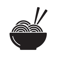 Noodle bowl asian food ramen pasta spaghetti meal delicious dinner lunch cuisine restaurant soup traditional dish vector solid glyph icon